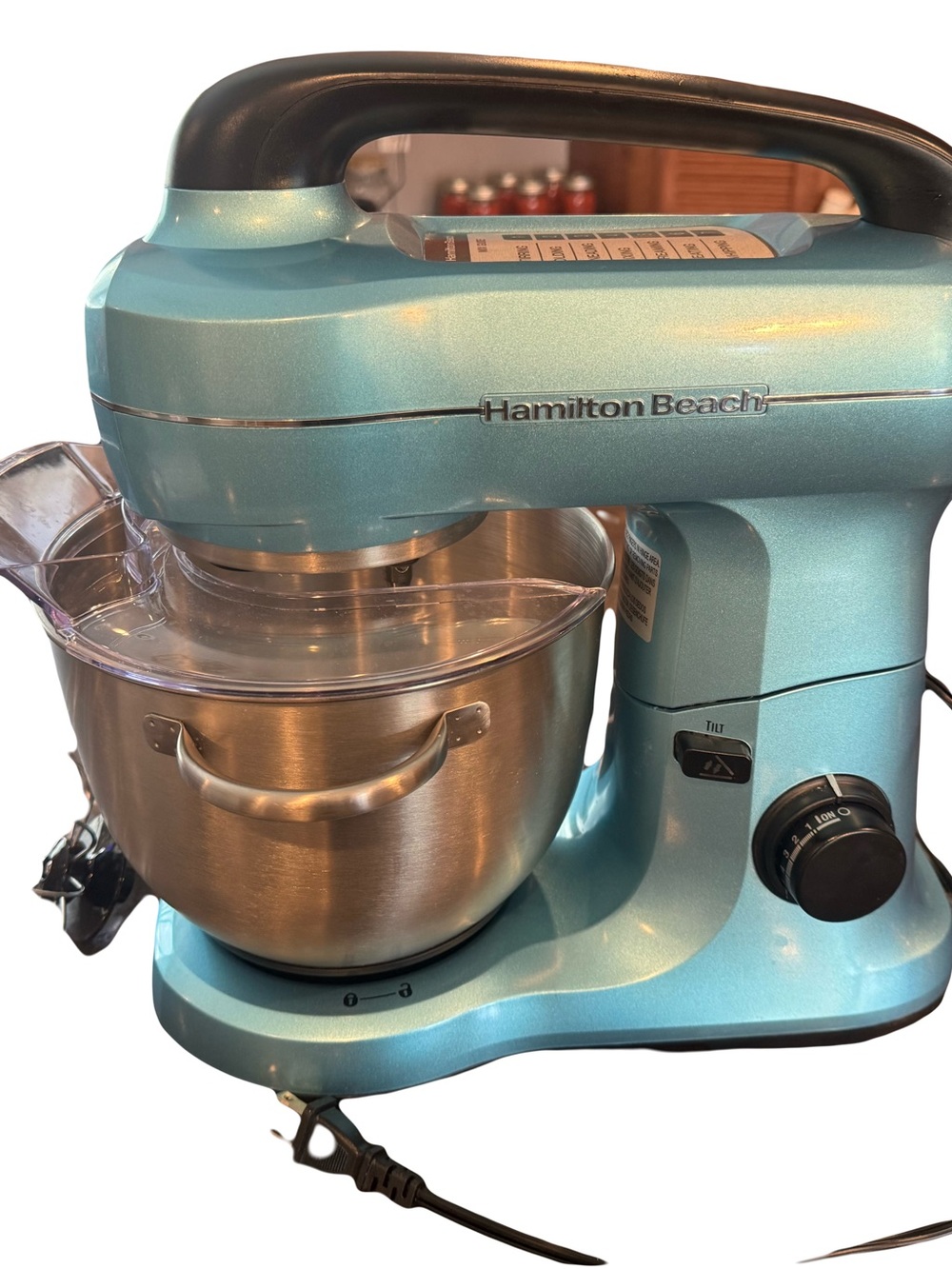 Hamilton Beach Aqua Blue Tilt-Head Stand Mixer with Stainless Bowl